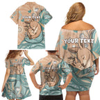 Personalised Australia Mother's Day Family Matching Off Shoulder Short Dress and Hawaiian Shirt Kangaroo Mum And Joey Aboriginal Dot Art