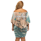 Personalised Australia Mother's Day Family Matching Off Shoulder Short Dress and Hawaiian Shirt Kangaroo Mum And Joey Aboriginal Dot Art