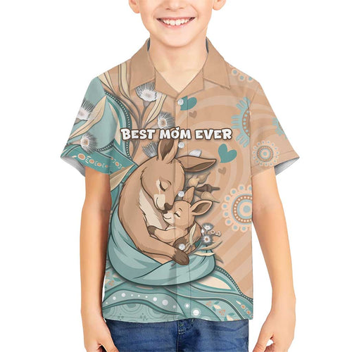 Personalised Australia Mother's Day Family Matching Off Shoulder Short Dress and Hawaiian Shirt Kangaroo Mum And Joey Aboriginal Dot Art