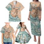 Personalised Australia Mother's Day Family Matching Puletasi and Hawaiian Shirt Kangaroo Mum And Joey Aboriginal Dot Art