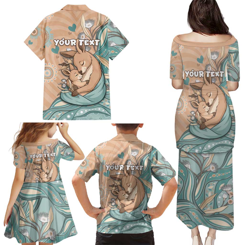 Personalised Australia Mother's Day Family Matching Puletasi and Hawaiian Shirt Kangaroo Mum And Joey Aboriginal Dot Art