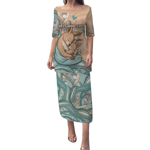 Personalised Australia Mother's Day Family Matching Puletasi and Hawaiian Shirt Kangaroo Mum And Joey Aboriginal Dot Art