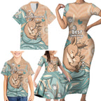 Personalised Australia Mother's Day Family Matching Short Sleeve Bodycon Dress and Hawaiian Shirt Kangaroo Mum And Joey Aboriginal Dot Art