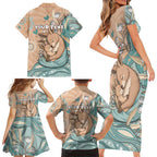Personalised Australia Mother's Day Family Matching Short Sleeve Bodycon Dress and Hawaiian Shirt Kangaroo Mum And Joey Aboriginal Dot Art