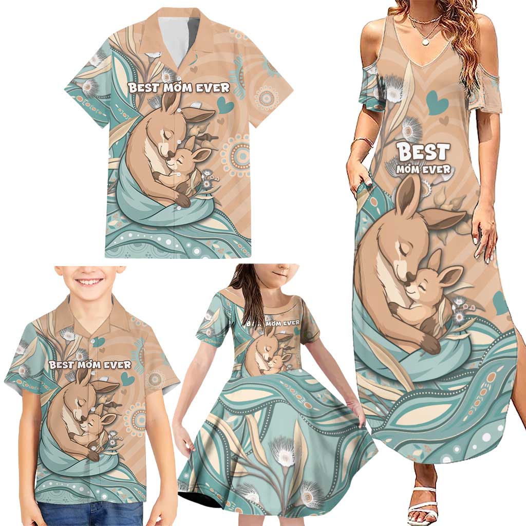 Personalised Australia Mother's Day Family Matching Summer Maxi Dress and Hawaiian Shirt Kangaroo Mum And Joey Aboriginal Dot Art