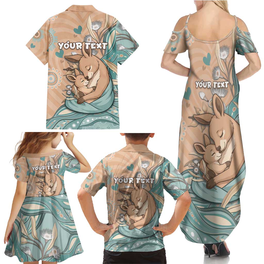 Personalised Australia Mother's Day Family Matching Summer Maxi Dress and Hawaiian Shirt Kangaroo Mum And Joey Aboriginal Dot Art