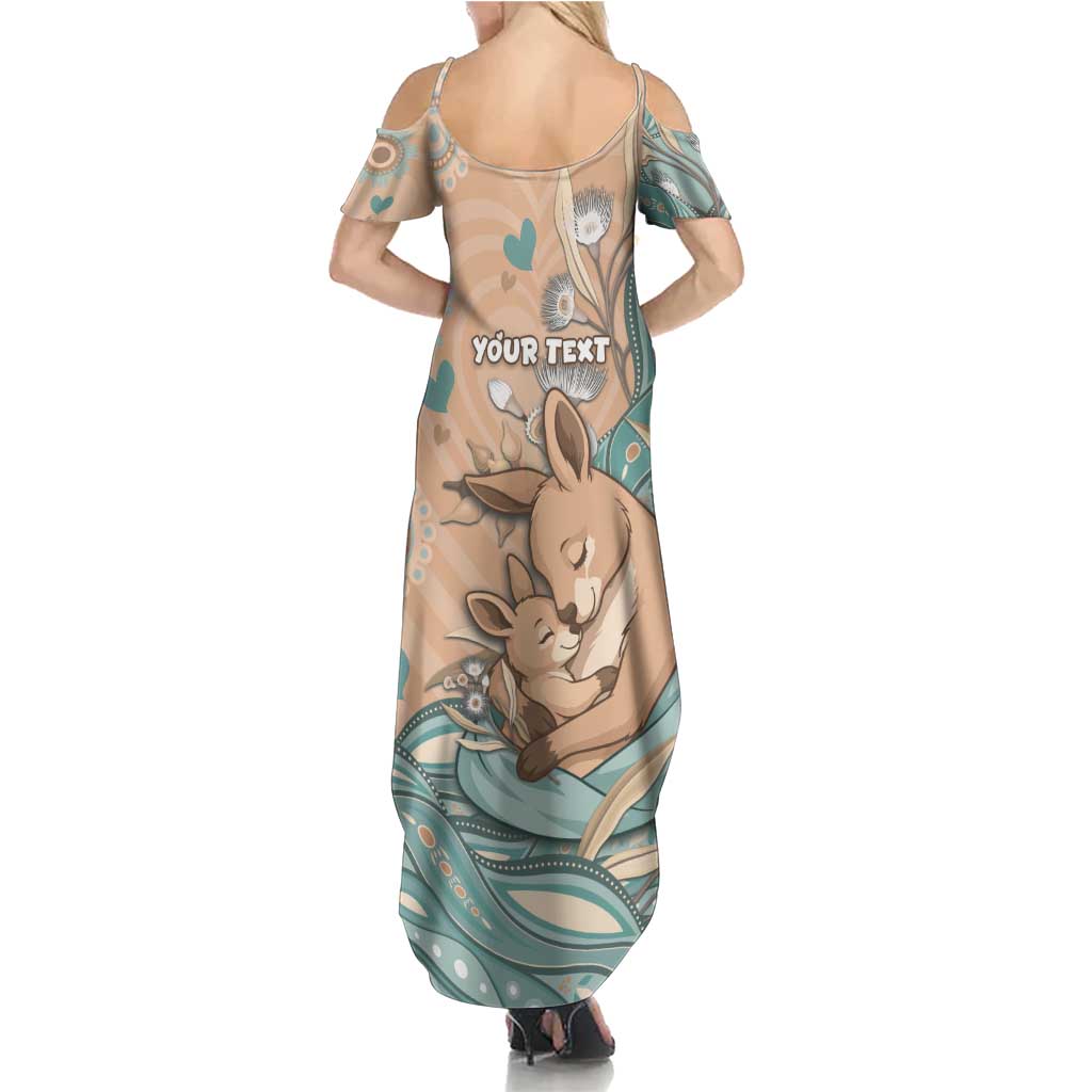 Personalised Australia Mother's Day Family Matching Summer Maxi Dress and Hawaiian Shirt Kangaroo Mum And Joey Aboriginal Dot Art