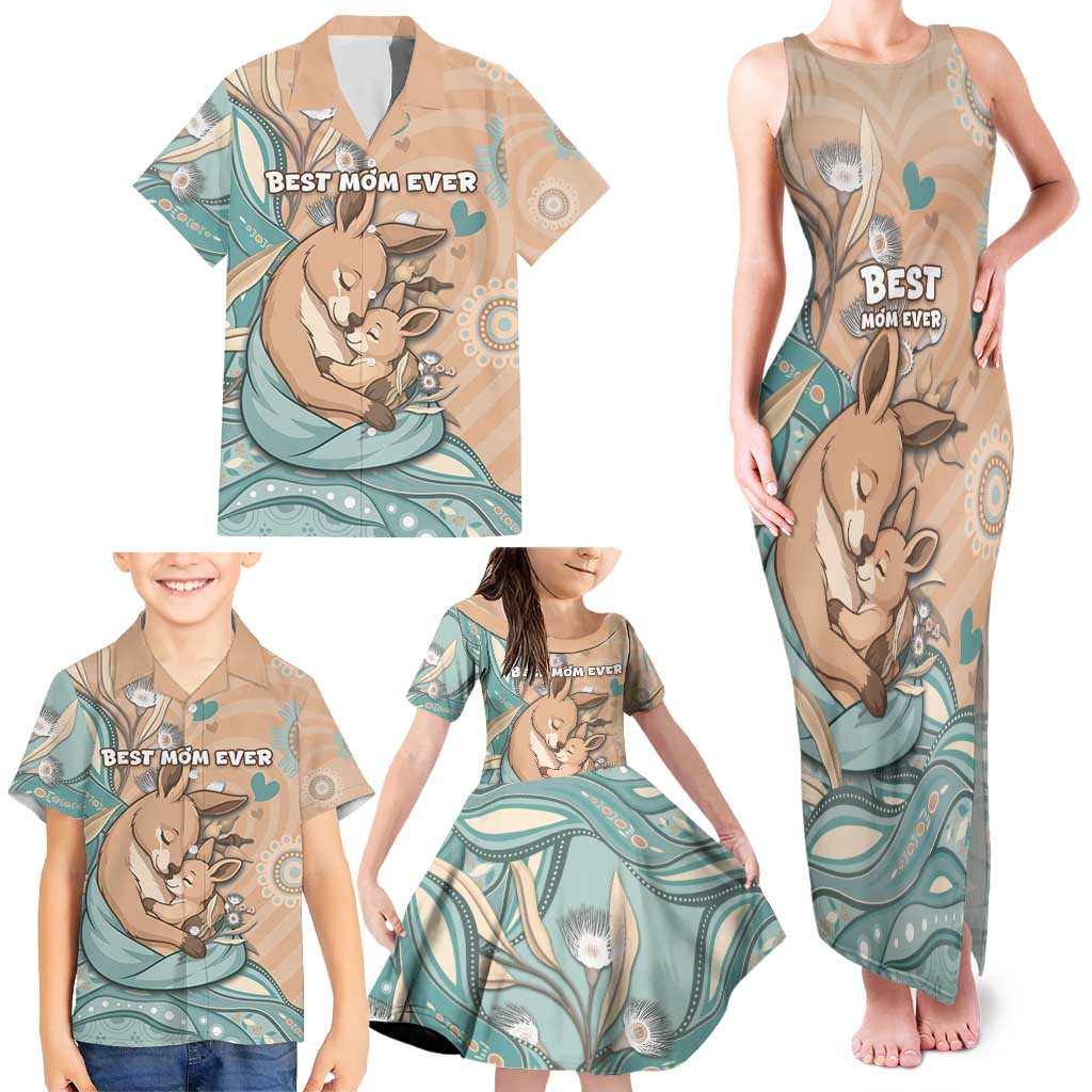 Personalised Australia Mother's Day Family Matching Tank Maxi Dress and Hawaiian Shirt Kangaroo Mum And Joey Aboriginal Dot Art