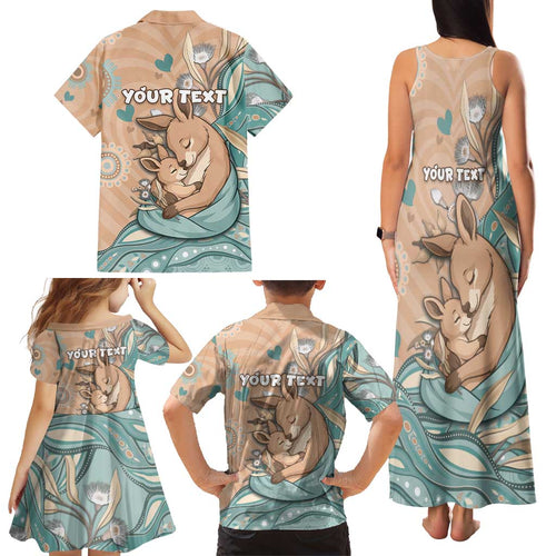 Personalised Australia Mother's Day Family Matching Tank Maxi Dress and Hawaiian Shirt Kangaroo Mum And Joey Aboriginal Dot Art