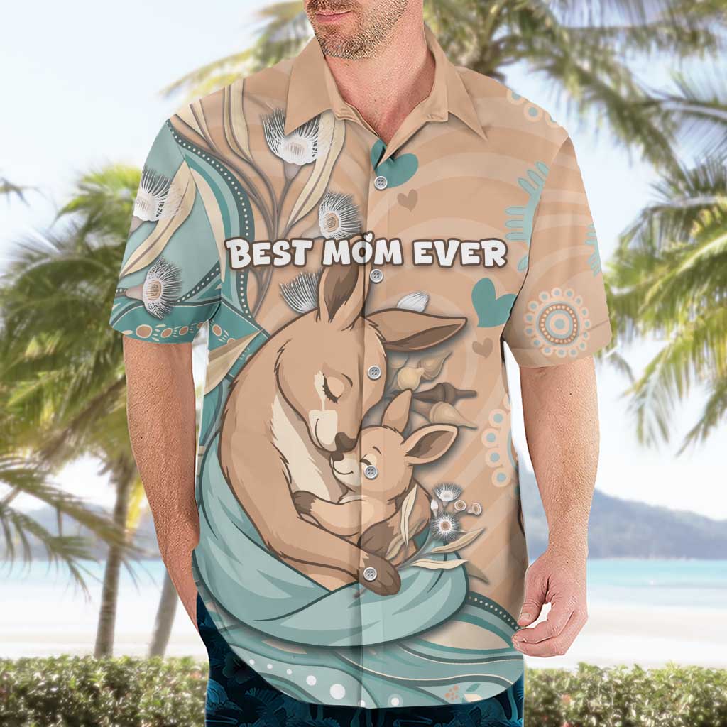 Personalised Australia Mother's Day Hawaiian Shirt Kangaroo Mum And Joey Aboriginal Dot Art