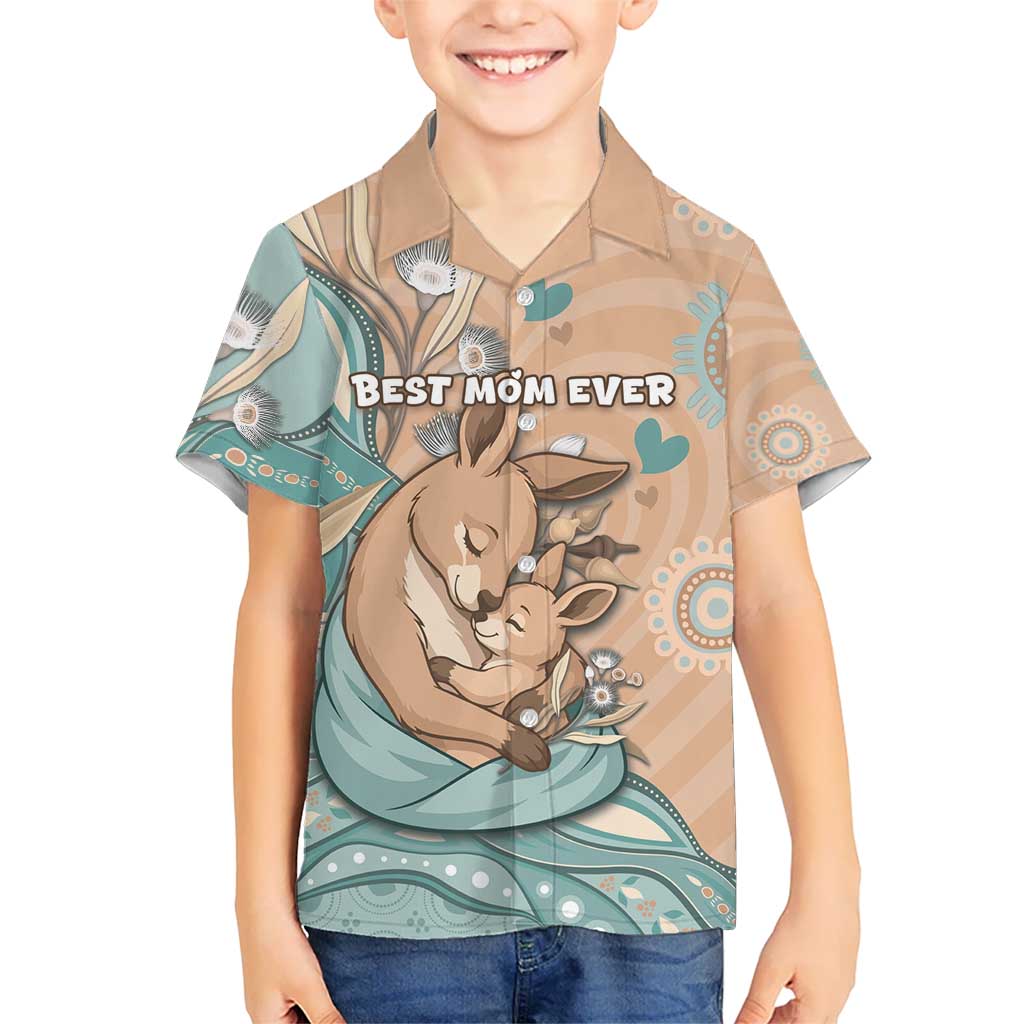 Personalised Australia Mother's Day Hawaiian Shirt Kangaroo Mum And Joey Aboriginal Dot Art