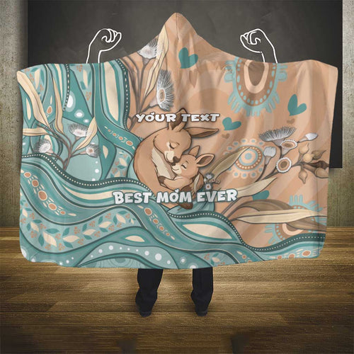 Personalised Australia Mother's Day Hooded Blanket Kangaroo Mum And Joey Aboriginal Dot Art