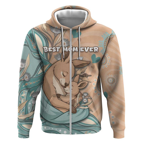 Personalised Australia Mother's Day Hoodie Kangaroo Mum And Joey Aboriginal Dot Art