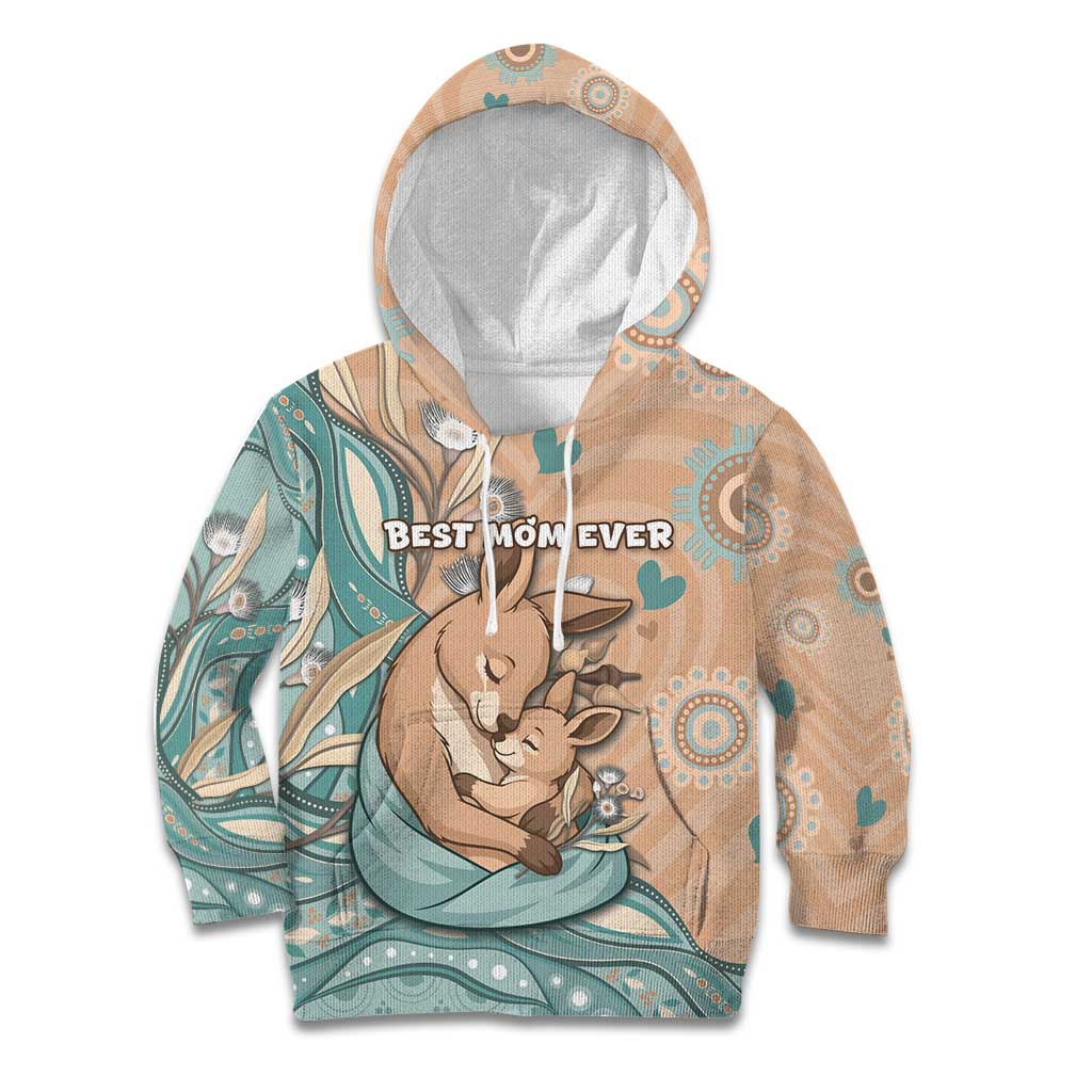 Personalised Australia Mother's Day Kid Hoodie Kangaroo Mum And Joey Aboriginal Dot Art