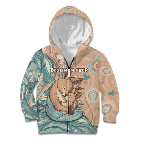 Personalised Australia Mother's Day Kid Hoodie Kangaroo Mum And Joey Aboriginal Dot Art