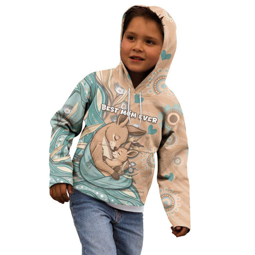 Personalised Australia Mother's Day Kid Hoodie Kangaroo Mum And Joey Aboriginal Dot Art