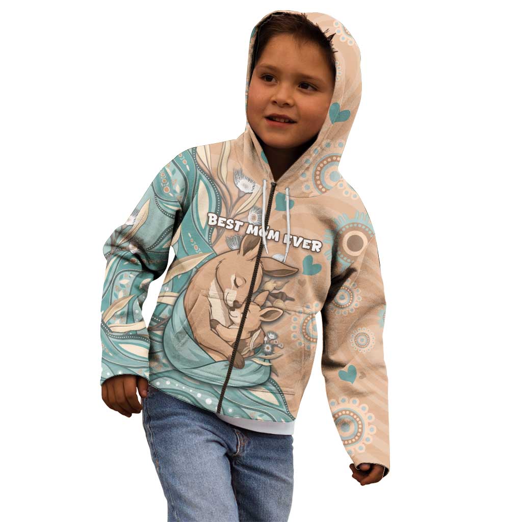 Personalised Australia Mother's Day Kid Hoodie Kangaroo Mum And Joey Aboriginal Dot Art