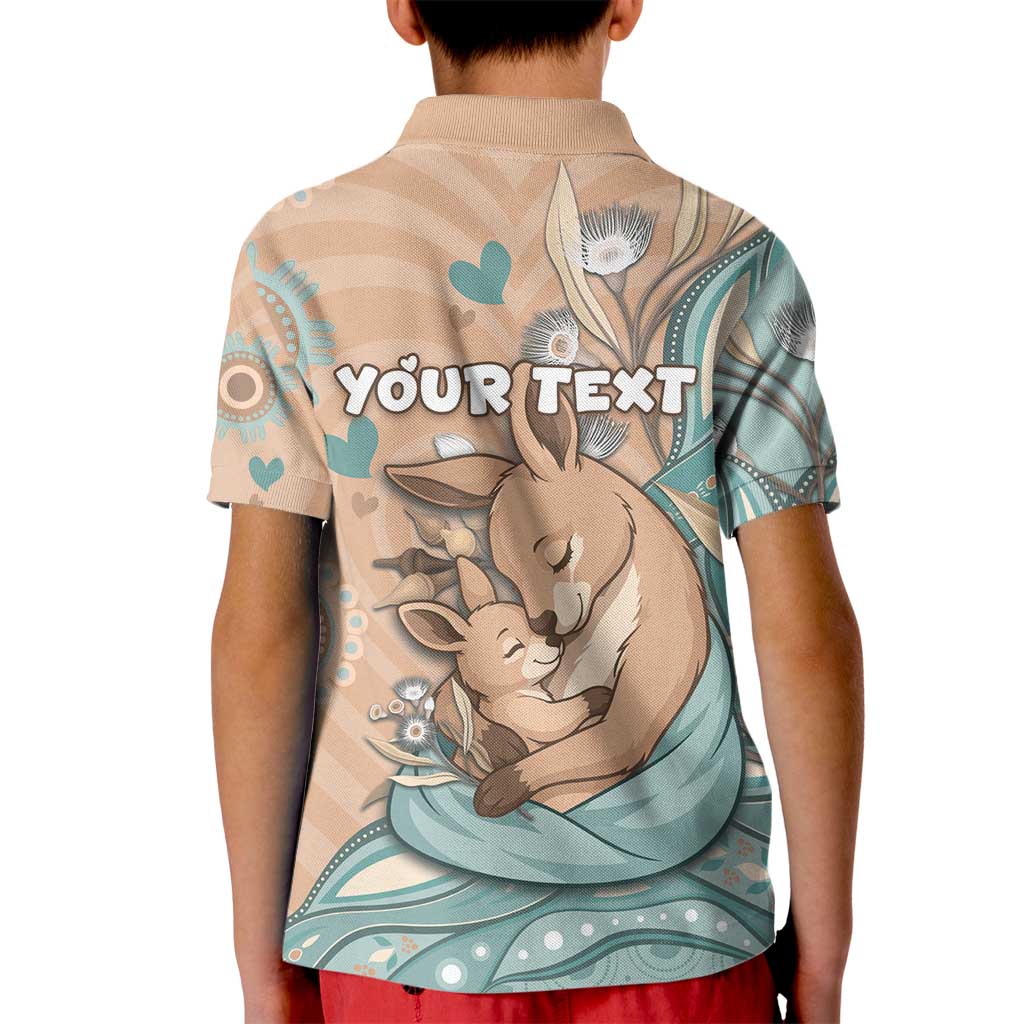 Personalised Australia Mother's Day Kid Polo Shirt Kangaroo Mum And Joey Aboriginal Dot Art