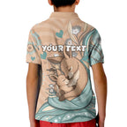 Personalised Australia Mother's Day Kid Polo Shirt Kangaroo Mum And Joey Aboriginal Dot Art