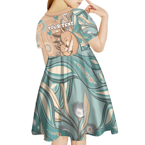 Personalised Australia Mother's Day Kid Short Sleeve Dress Kangaroo Mum And Joey Aboriginal Dot Art