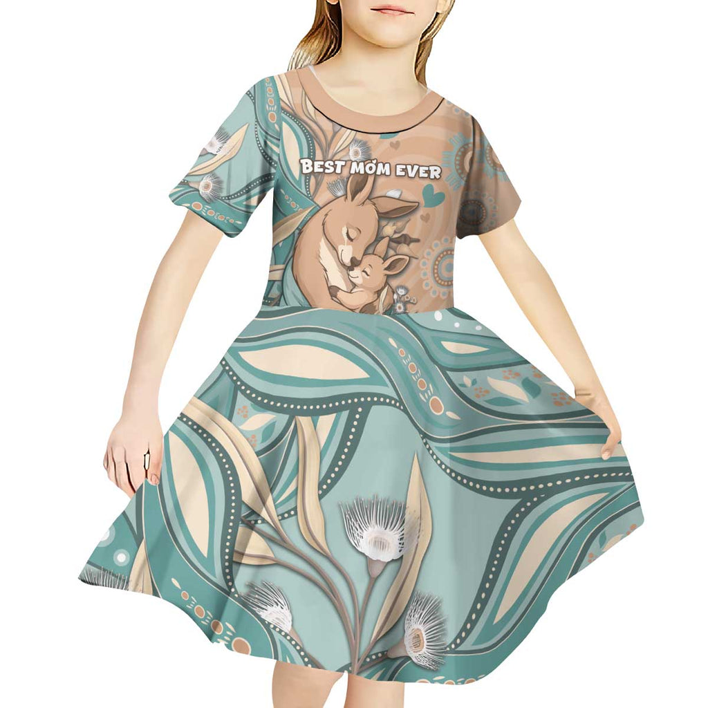 Personalised Australia Mother's Day Kid Short Sleeve Dress Kangaroo Mum And Joey Aboriginal Dot Art