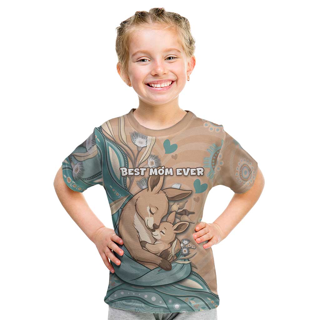 Personalised Australia Mother's Day Kid T Shirt Kangaroo Mum And Joey Aboriginal Dot Art