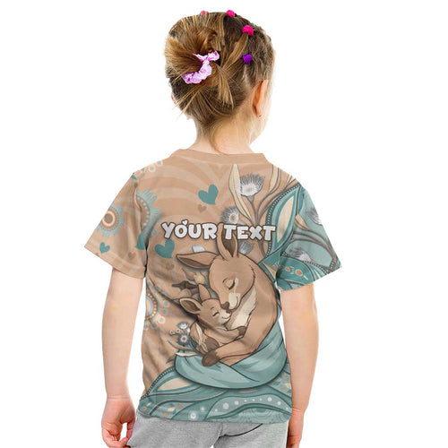 Personalised Australia Mother's Day Kid T Shirt Kangaroo Mum And Joey Aboriginal Dot Art