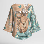Personalised Australia Mother's Day Kimono Sleeve Blouse Kangaroo Mum And Joey Aboriginal Dot Art