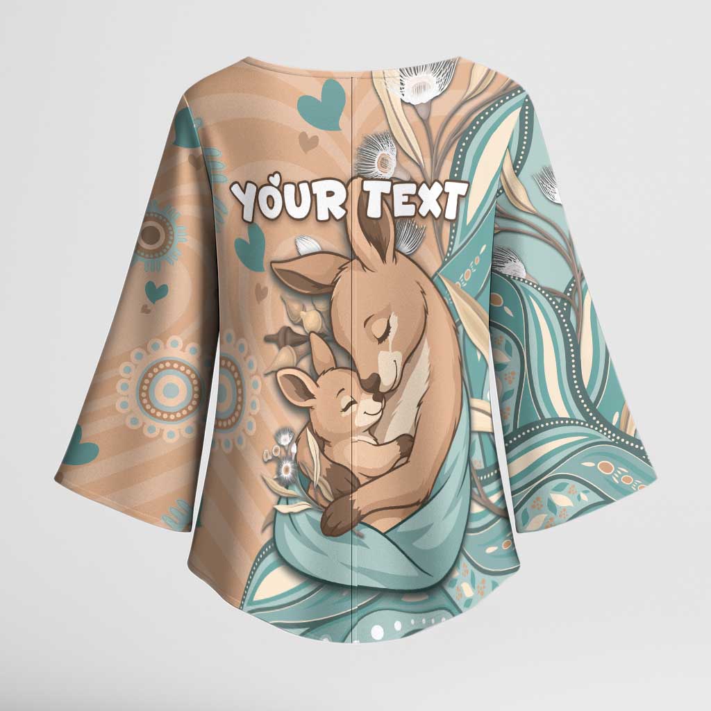 Personalised Australia Mother's Day Kimono Sleeve Blouse Kangaroo Mum And Joey Aboriginal Dot Art