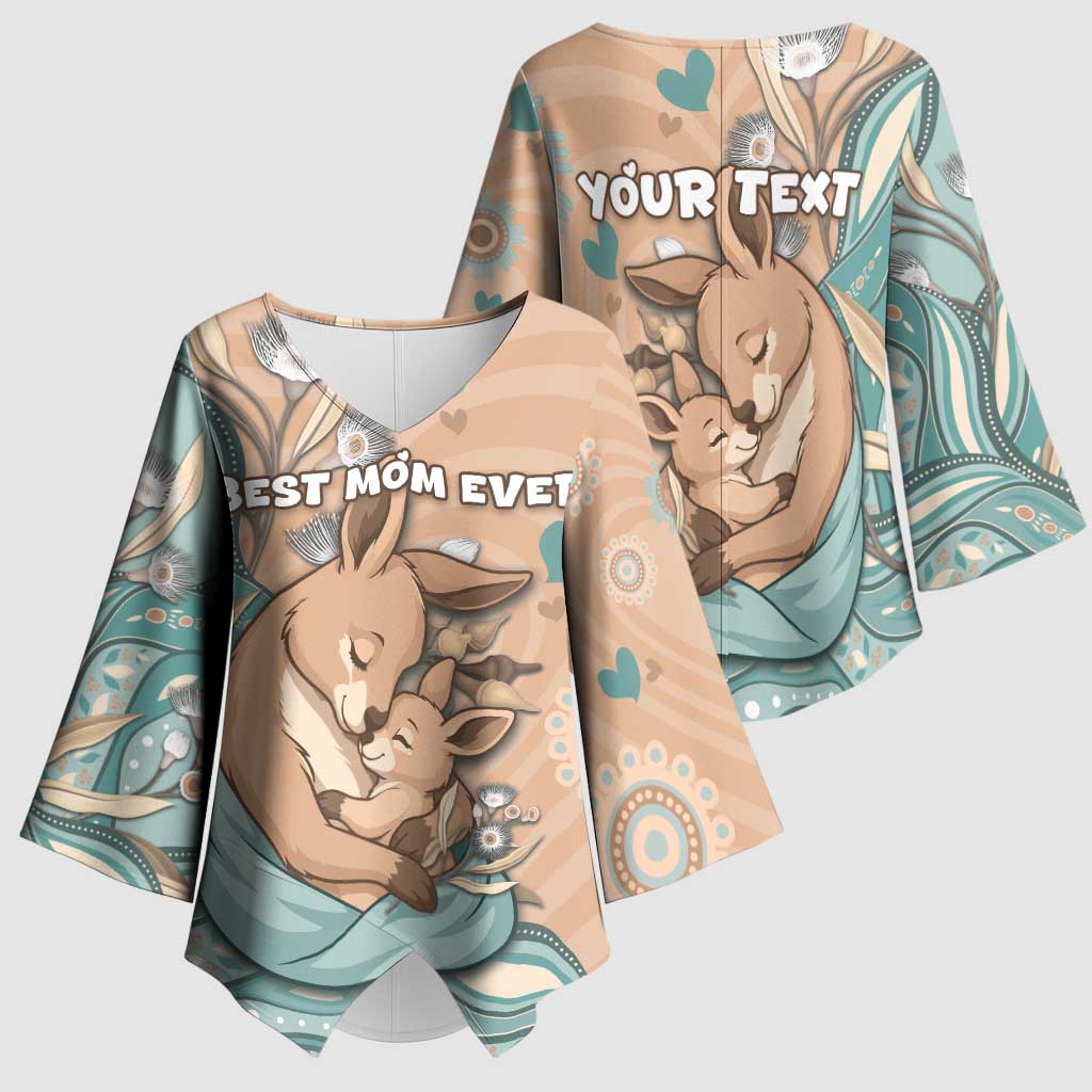 Personalised Australia Mother's Day Kimono Sleeve Blouse Kangaroo Mum And Joey Aboriginal Dot Art