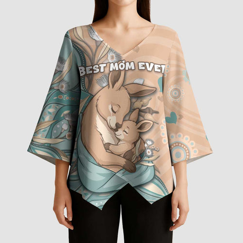 Personalised Australia Mother's Day Kimono Sleeve Blouse Kangaroo Mum And Joey Aboriginal Dot Art