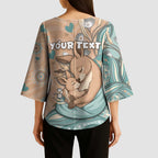 Personalised Australia Mother's Day Kimono Sleeve Blouse Kangaroo Mum And Joey Aboriginal Dot Art