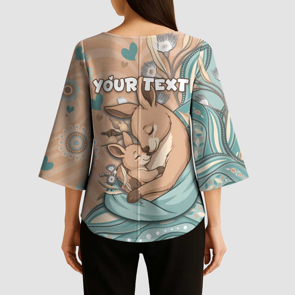 Personalised Australia Mother's Day Kimono Sleeve Blouse Kangaroo Mum And Joey Aboriginal Dot Art