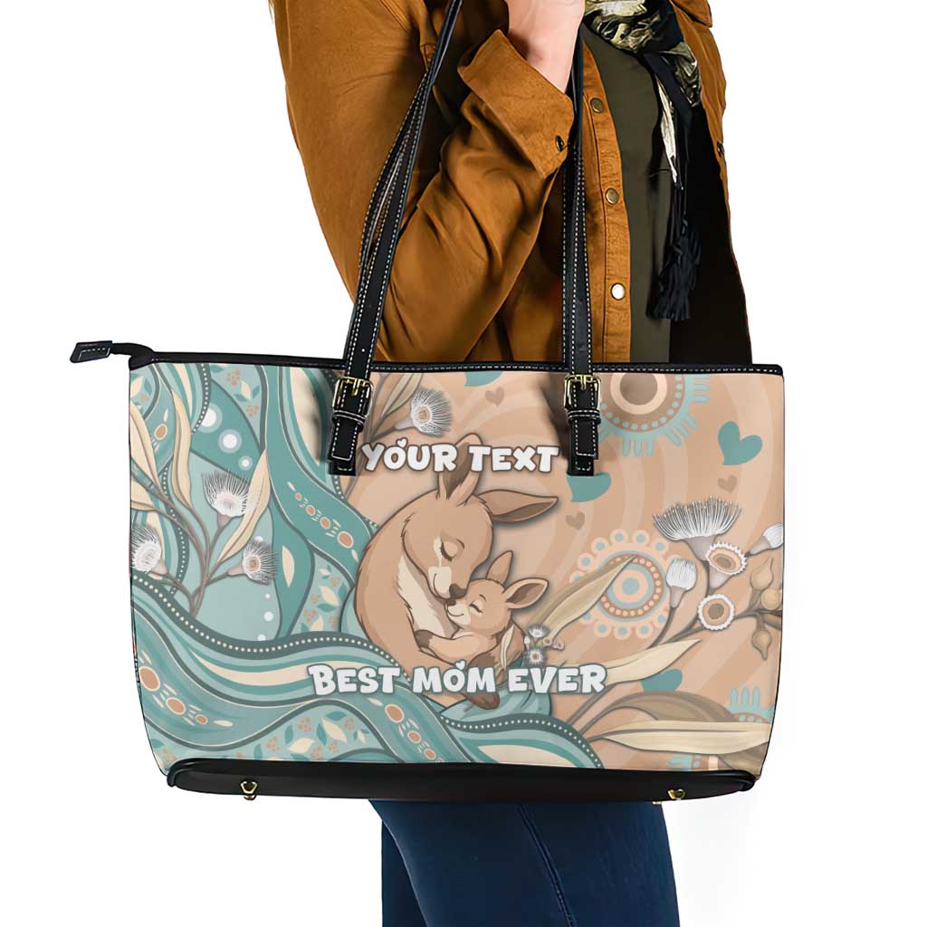 Personalised Australia Mother's Day Leather Tote Bag Kangaroo Mum And Joey Aboriginal Dot Art
