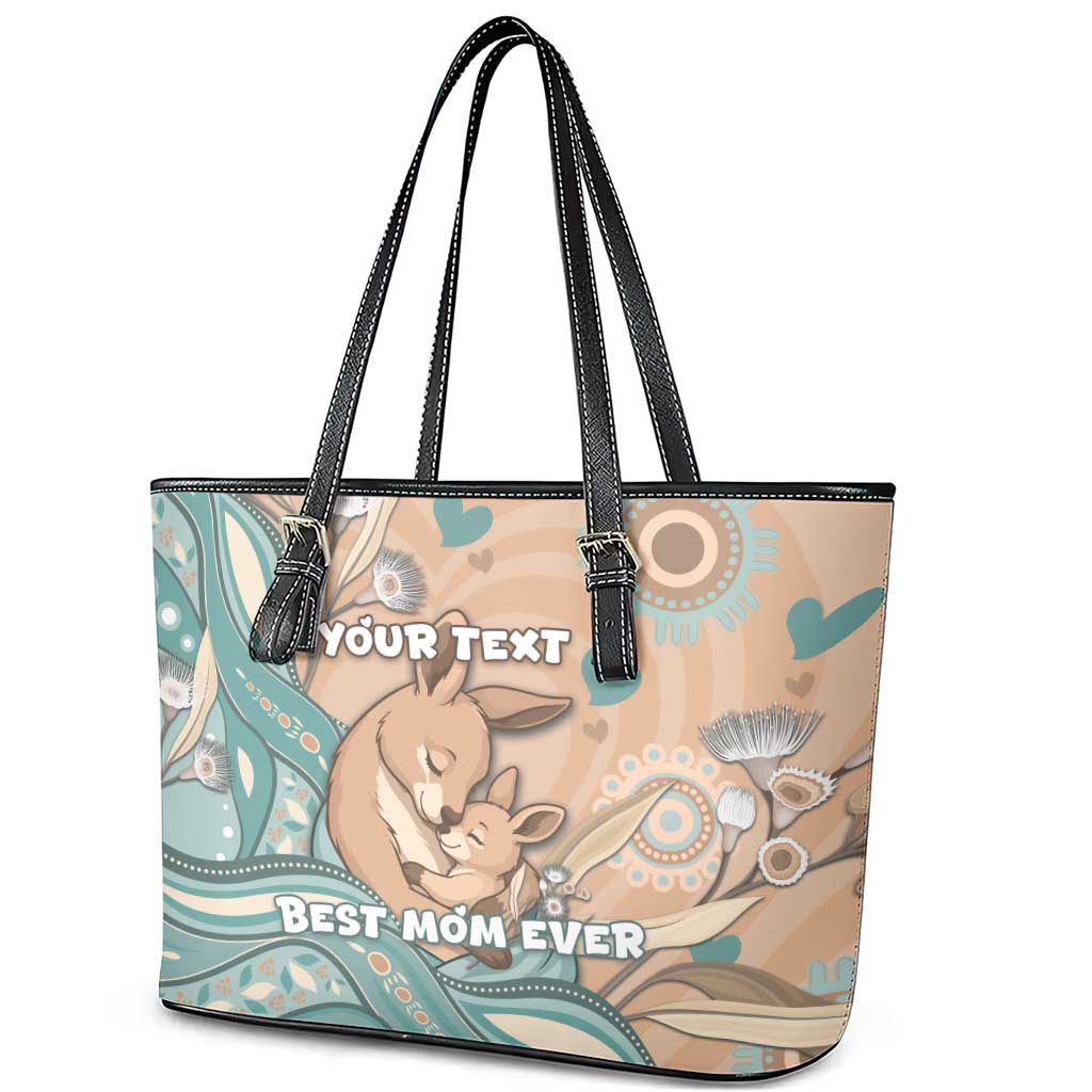 Personalised Australia Mother's Day Leather Tote Bag Kangaroo Mum And Joey Aboriginal Dot Art