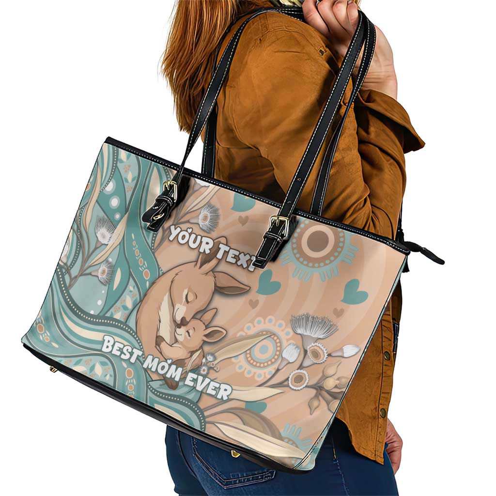 Personalised Australia Mother's Day Leather Tote Bag Kangaroo Mum And Joey Aboriginal Dot Art