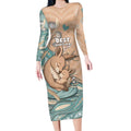 Personalised Australia Mother's Day Long Sleeve Bodycon Dress Kangaroo Mum And Joey Aboriginal Dot Art