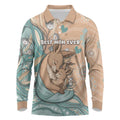 Personalised Australia Mother's Day Long Sleeve Polo Shirt Kangaroo Mum And Joey Aboriginal Dot Art