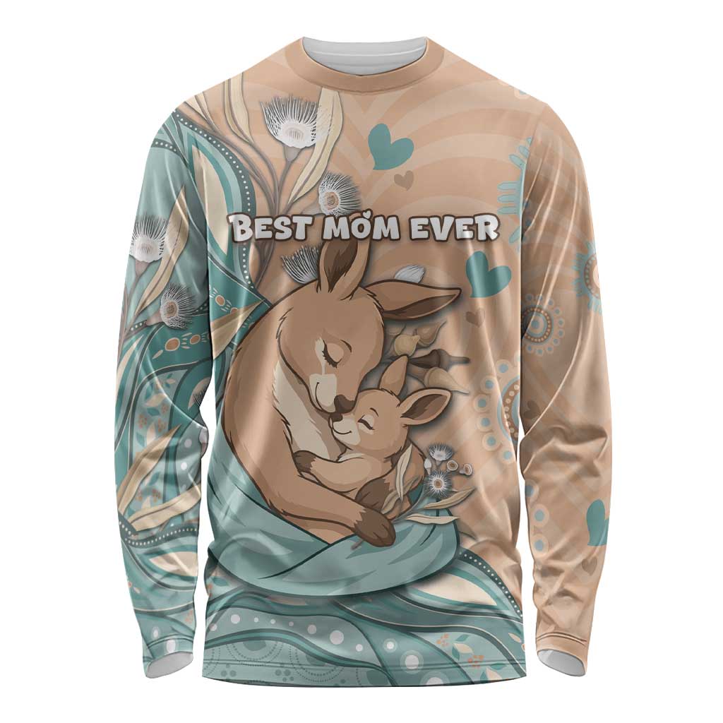 Personalised Australia Mother's Day Long Sleeve Shirt Kangaroo Mum And Joey Aboriginal Dot Art