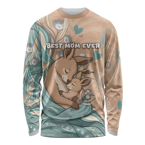 Personalised Australia Mother's Day Long Sleeve Shirt Kangaroo Mum And Joey Aboriginal Dot Art