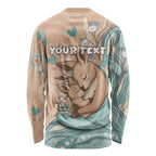Personalised Australia Mother's Day Long Sleeve Shirt Kangaroo Mum And Joey Aboriginal Dot Art