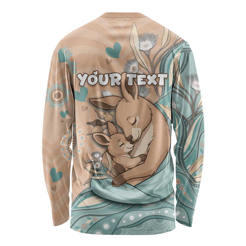 Personalised Australia Mother's Day Long Sleeve Shirt Kangaroo Mum And Joey Aboriginal Dot Art