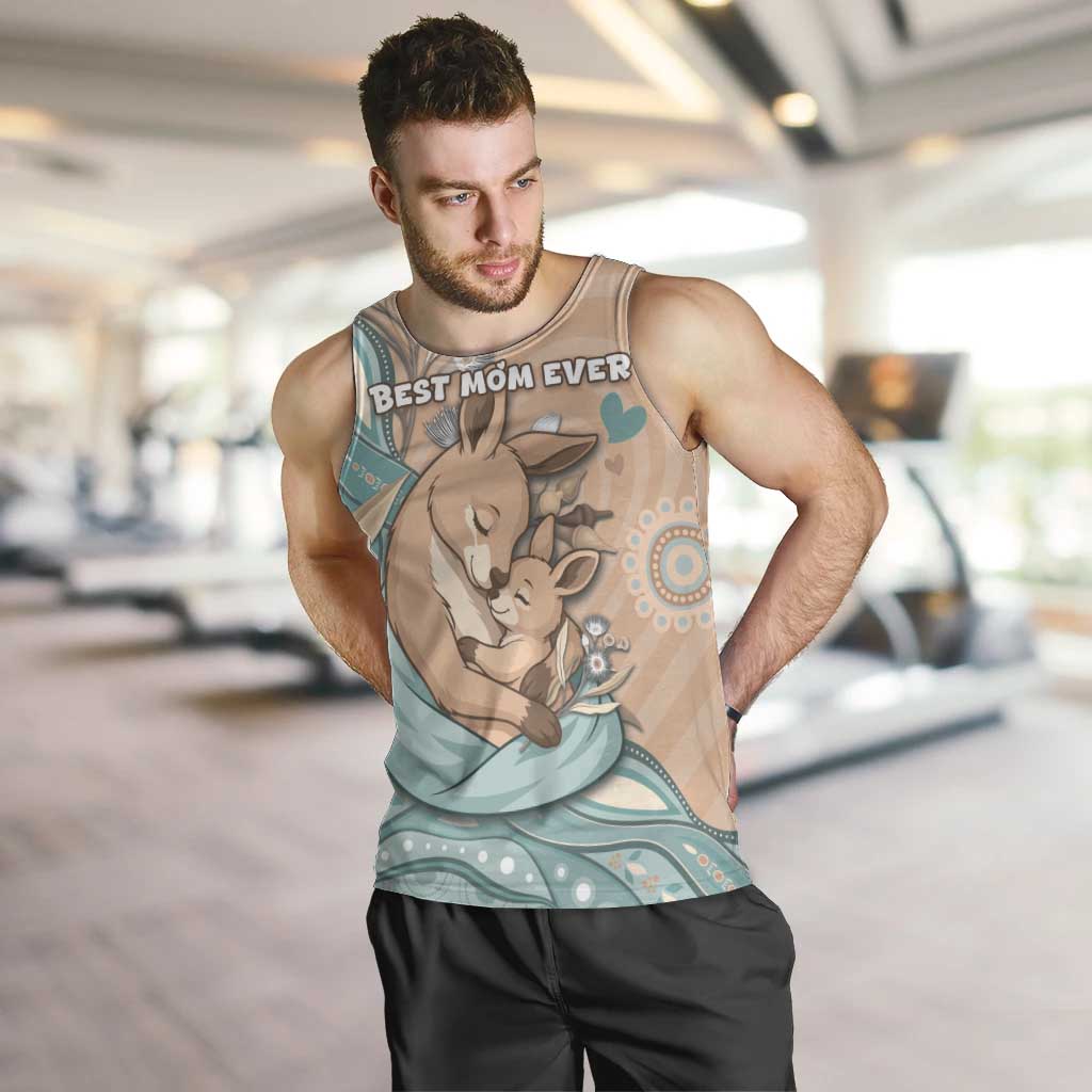 Personalised Australia Mother's Day Men Tank Top Kangaroo Mum And Joey Aboriginal Dot Art