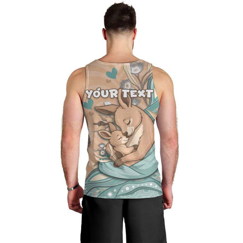 Personalised Australia Mother's Day Men Tank Top Kangaroo Mum And Joey Aboriginal Dot Art