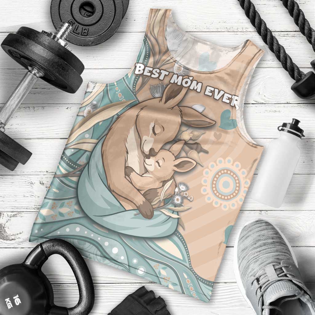 Personalised Australia Mother's Day Men Tank Top Kangaroo Mum And Joey Aboriginal Dot Art