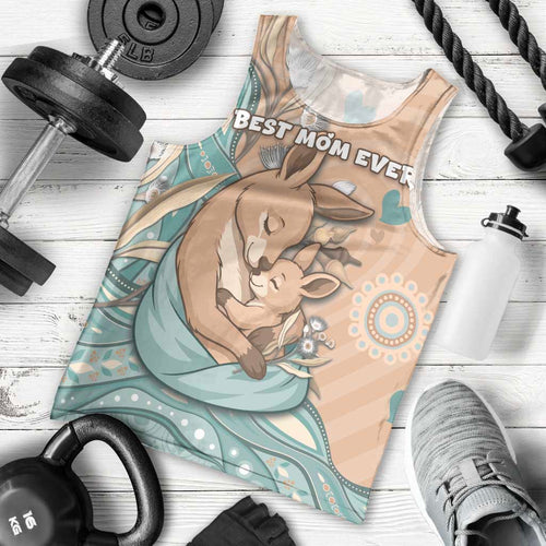 Personalised Australia Mother's Day Men Tank Top Kangaroo Mum And Joey Aboriginal Dot Art