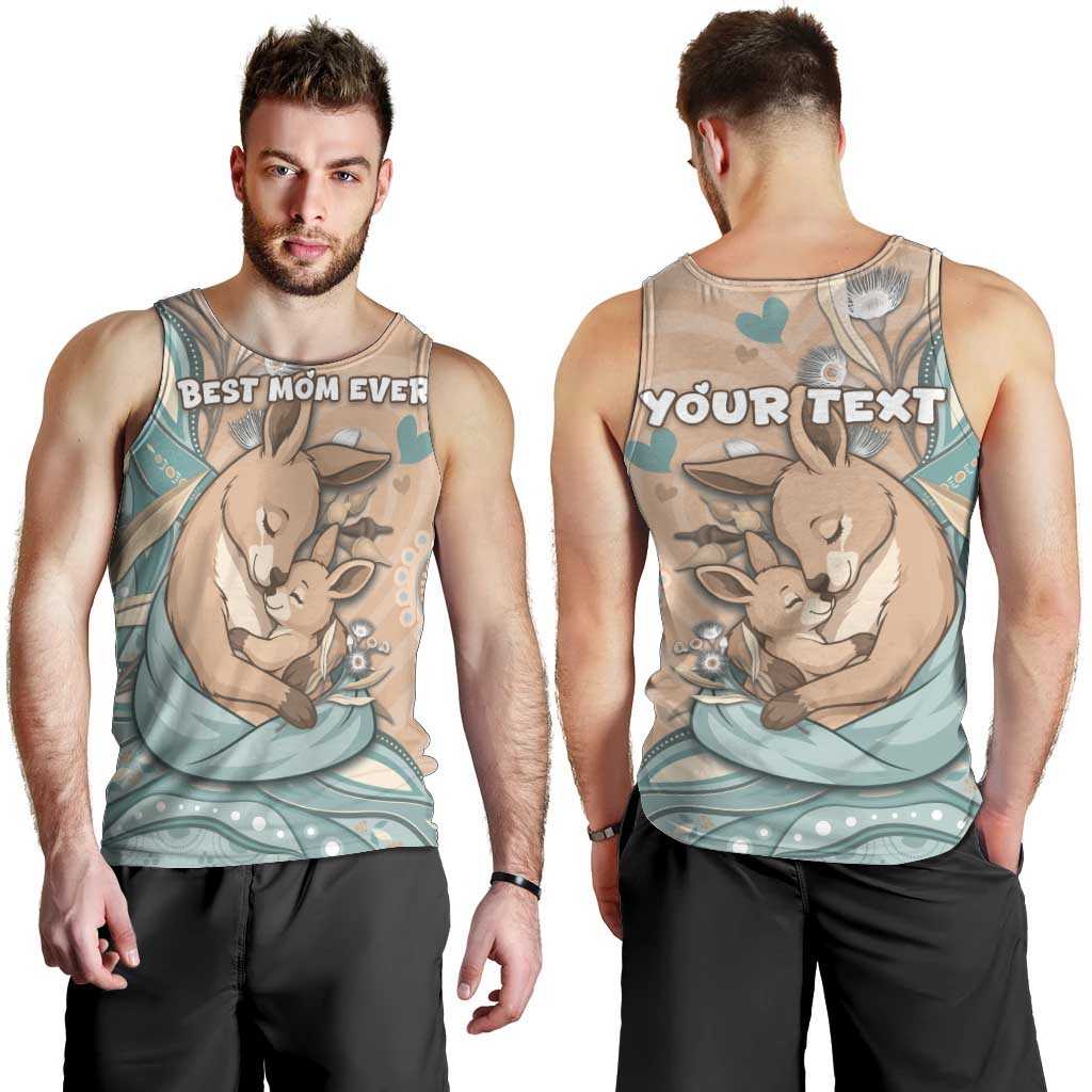 Personalised Australia Mother's Day Men Tank Top Kangaroo Mum And Joey Aboriginal Dot Art