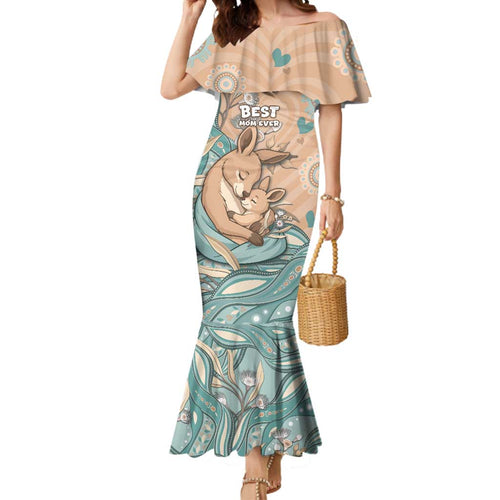 Personalised Australia Mother's Day Mermaid Dress Kangaroo Mum And Joey Aboriginal Dot Art