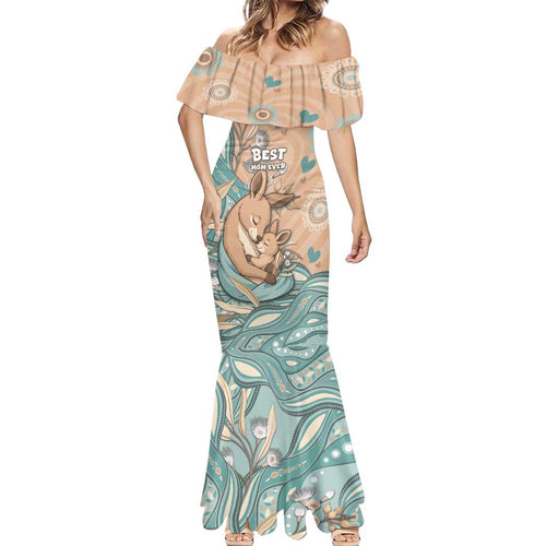 Personalised Australia Mother's Day Mermaid Dress Kangaroo Mum And Joey Aboriginal Dot Art