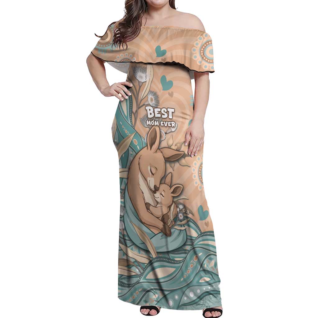 Personalised Australia Mother's Day Off Shoulder Maxi Dress Kangaroo Mum And Joey Aboriginal Dot Art